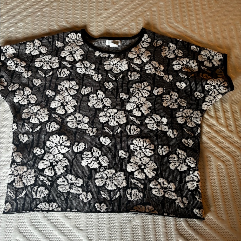 Cynthia Rowley Monochrome Floral Knit Top